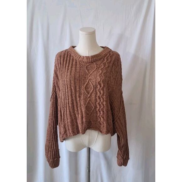 Free People Womens Brown Sugar Combe Cable Knit Pullover Sweater XS - Picture 2 of 6